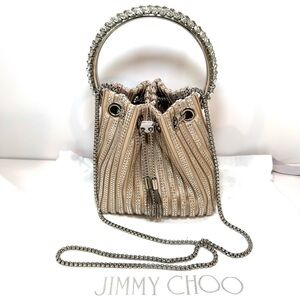 Jimmy Choo Bon Bon Crystal Embellished Mini Bucket Bag W Silver Chain Strap